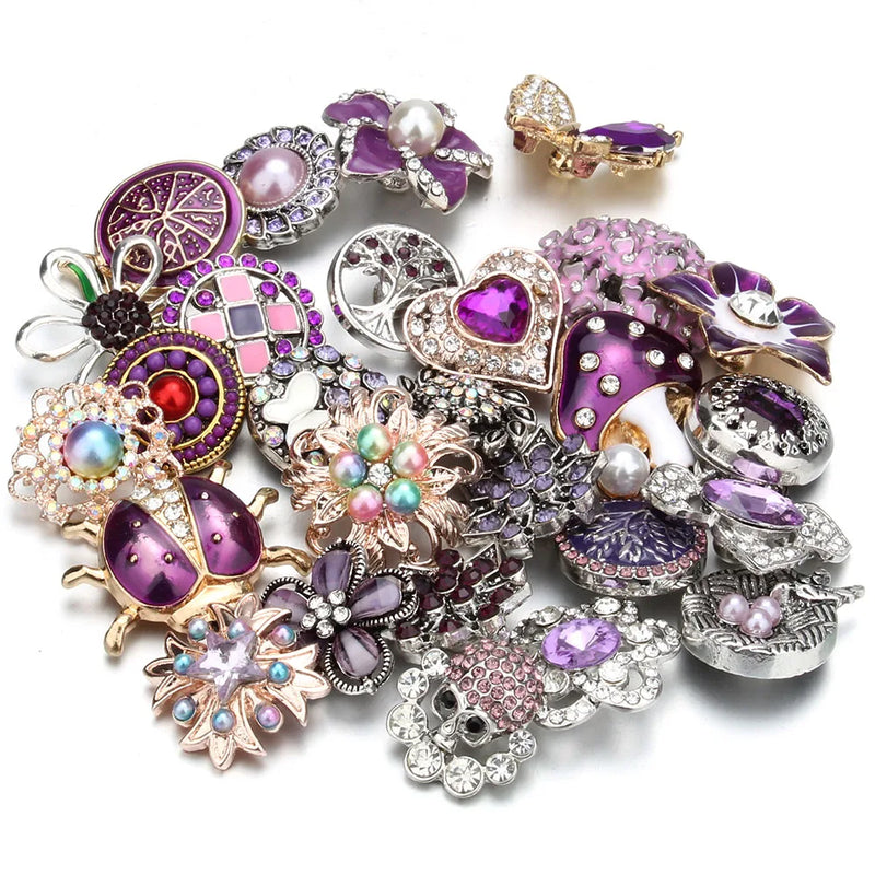 10pcs/lot 18mm Rhinestone Mixed Snap Buttons Jewelry for Bracelet Necklace