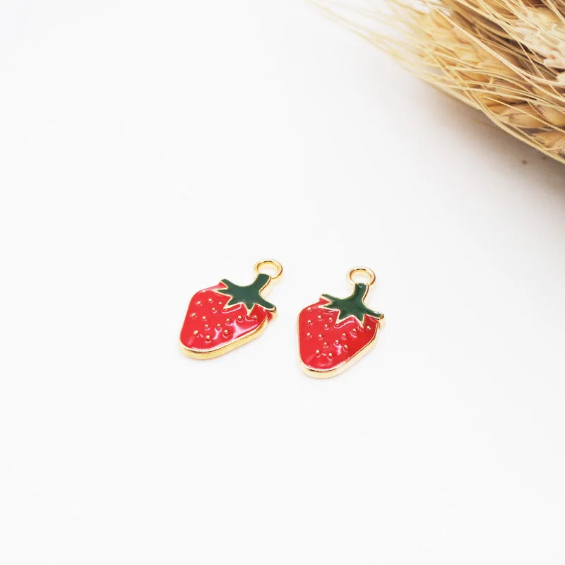 10pcs Enamel Strawberry Charms for Bracelet DIY Jewelry