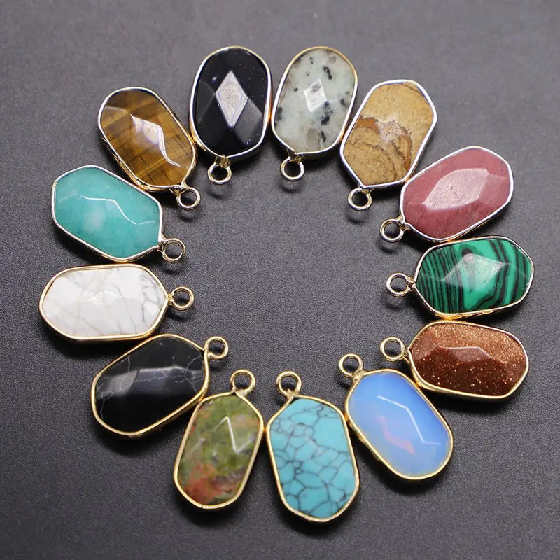 10pcs Natural Stone Golden Plated Pendants Reiki Charms Agates Necklace DIY