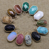 10pcs Natural Stone Golden Plated Pendants Reiki Charms Agates Necklace DIY