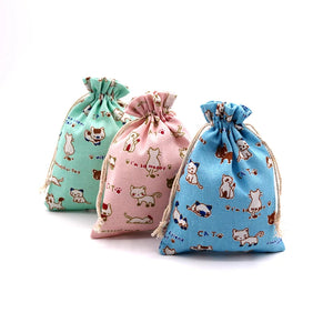 10pcs Printed Card Cotton Bag 3 Colors Jewelry Earring Storage 13x18cm