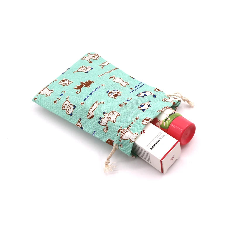 10pcs Printed Card Cotton Bag 3 Colors Jewelry Earring Storage 13x18cm