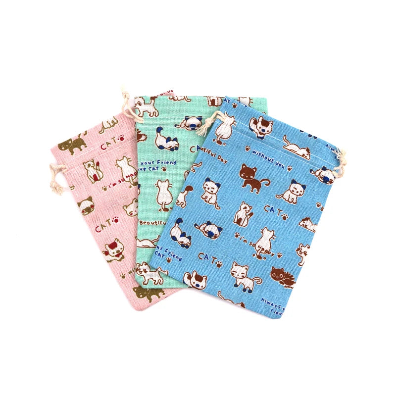 10pcs Printed Card Cotton Bag 3 Colors Jewelry Earring Storage 13x18cm