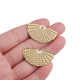 10pcs Raw Brass Rattan Weaving Fan Shape Pendants for DIY Earring Jewelry Making