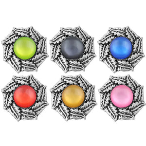 10pcs Cat's Eye Stone Flower 18MM Snap Buttons Vintage Alloy Snap