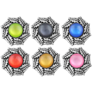 10pcs Cat's Eye Stone Flower 18MM Snap Buttons Vintage Alloy Snap