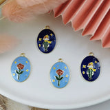 10pcs Oval Prince Rose Flower Enamel Charms DIY Jewelry Accessories