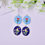 10pcs Oval Prince Rose Flower Enamel Charms DIY Jewelry Accessories