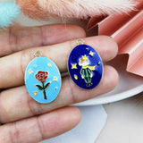 10pcs Oval Prince Rose Flower Enamel Charms DIY Jewelry Accessories