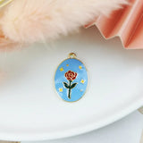 10pcs Oval Prince Rose Flower Enamel Charms DIY Jewelry Accessories