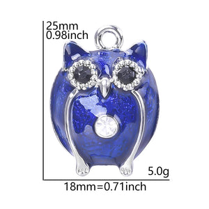 10pcs Owl Silver Crystal Rhinestone Earring Charms