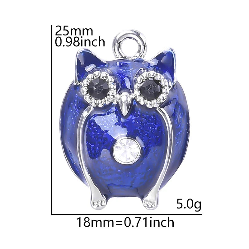 10pcs Owl Silver Crystal Rhinestone Earring Charms