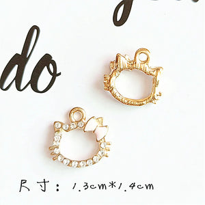 10pcs Rhinestone Kitty Charms Zinc Alloy Earrings Pendants DIY Jewelry