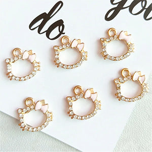 10pcs Rhinestone Kitty Charms Zinc Alloy Earrings Pendants DIY Jewelry
