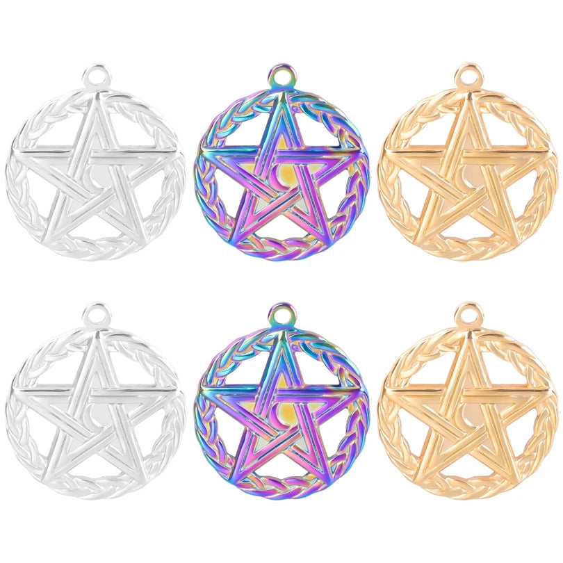 10pcs Punk Pentagram Star Stainless Steel Charm Pendant DIY Necklace Jewelry