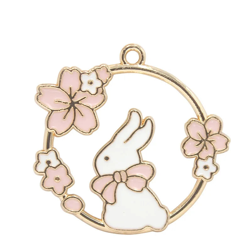 10pcs Rabbit Cat Flower Enamel Dangle Charms for DIY Jewelry