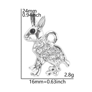 10pcs/lot Rabbit Silver Crystal Rhinestone Charms Double Circles Earring