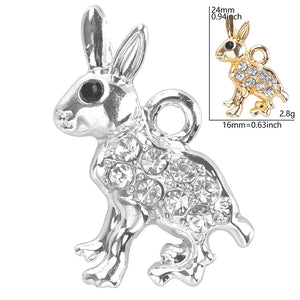 10pcs/lot Rabbit Silver Crystal Rhinestone Charms Double Circles Earring