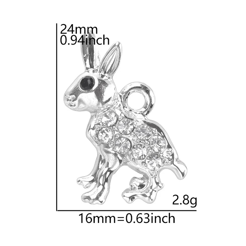 10pcs/lot Rabbit Silver Crystal Rhinestone Charms Double Circles Earring