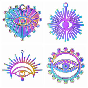 10pcs Evil Eye Stainless Steel Necklace Heart Pendant DIY Jewelry Making