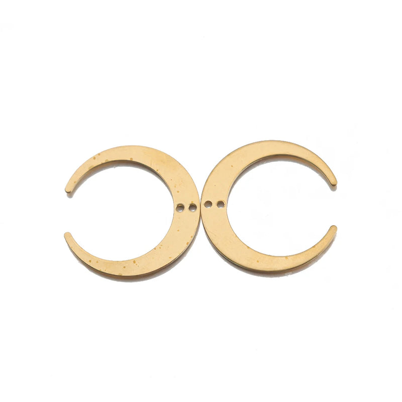 10pcs Raw Brass Moon Crescent Pendant Double Horn Charm For Jewelry Making
