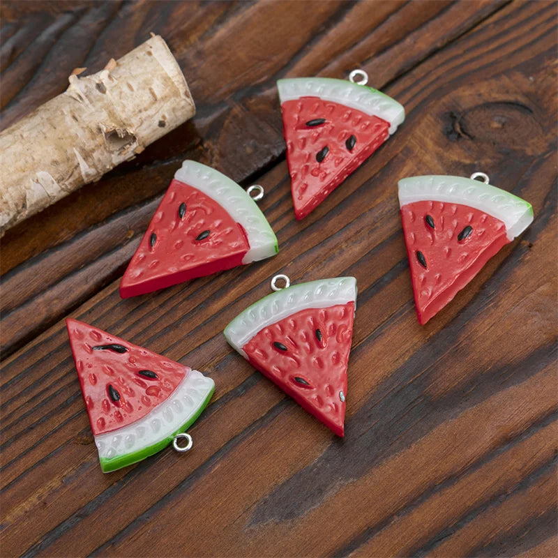 10pcs Resin Watermelon Charms Summer Fruit Pendants for DIY Earrings Necklace