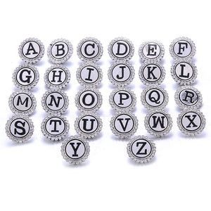 10pcs Rhinestone Letters Metal Round Snap Buttons A-S DIY Jewelry Findings