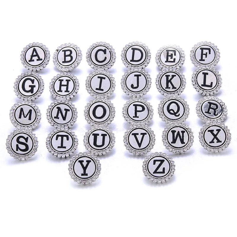 10pcs Rhinestone Letters Metal Round Snap Buttons A-S DIY Jewelry Findings