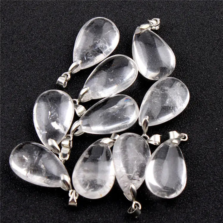 10pcs Rock Quartz Water Drop Pendulums Clear Crystal Chakra Healing Beads