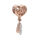 10pcs Rose Flower Pendant Heart Beads for DIY Charm Bracelet