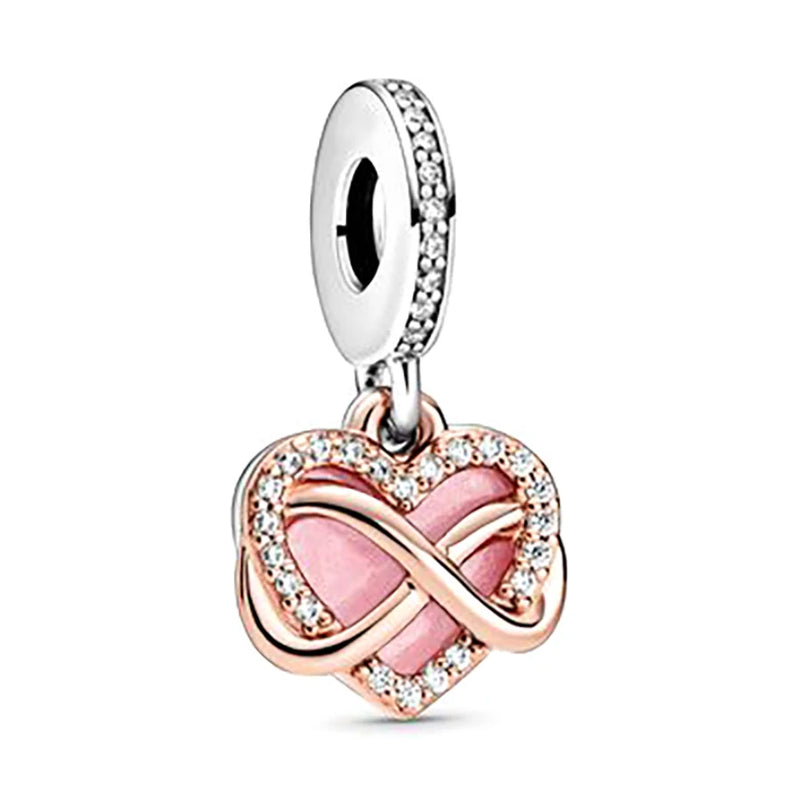 10pcs Rose Flower Pendant Heart Beads for DIY Charm Bracelet