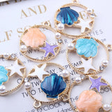 Shell Starfish Enamel Charms Round Alloy Floating Oil Drop Pendant YZ106