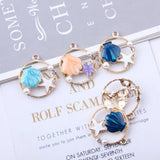 Shell Starfish Enamel Charms Round Alloy Floating Oil Drop Pendant YZ106