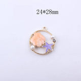 Shell Starfish Enamel Charms Round Alloy Floating Oil Drop Pendant YZ106