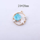 Shell Starfish Enamel Charms Round Alloy Floating Oil Drop Pendant YZ106