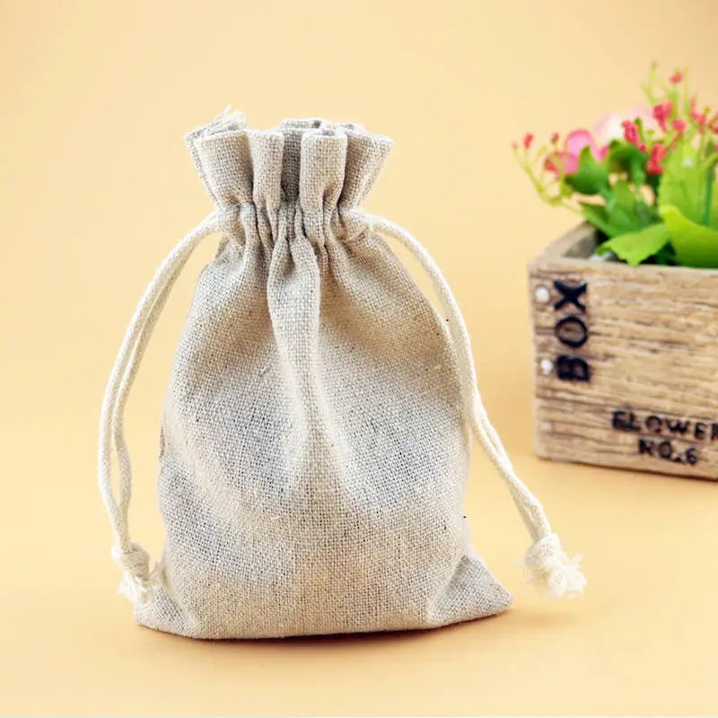 10pcs Small Cotton Bags 10x14cm Drawstring Pouch Linen Cotton Bag