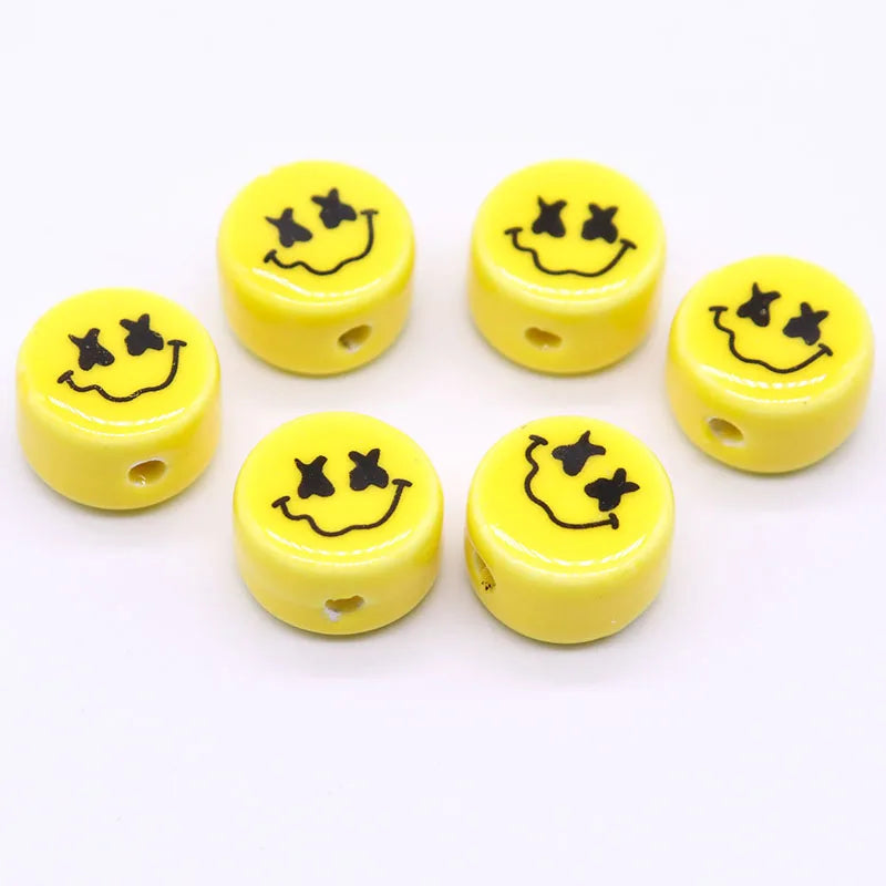 10pcs Smile Face Ceramic Beads For Jewelry Making DIY Necklace Bracelet 16x10mm