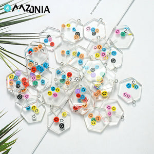 10pcs Smiley Face Acrylic Polygon Charm Pendant for Jewelry Making