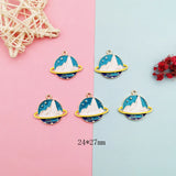 10pcs Snow Mountain Enamel Charms Round Metal Planet Earring Pendants