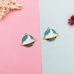 10pcs Snow Mountain Enamel Charms Round Metal Planet Earring Pendants