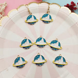 10pcs Snow Mountain Enamel Charms Round Metal Planet Earring Pendants