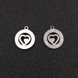 10pcs Stainless Steel Hearts Charms with Rhinestones for DIY Jewelry Making