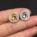 10pcs Stainless Steel Hearts Charms with Rhinestones for DIY Jewelry Making
