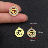 10pcs Stainless Steel Hearts Charms with Rhinestones for DIY Jewelry Making