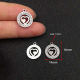 10pcs Stainless Steel Hearts Charms with Rhinestones for DIY Jewelry Making