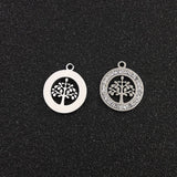 10pcs Stainless Steel Life Tree Charms with Rhinestones for DIY Jewelry Making