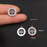 10pcs Stainless Steel Life Tree Charms with Rhinestones for DIY Jewelry Making