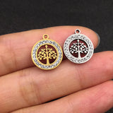 10pcs Stainless Steel Life Tree Charms with Rhinestones for DIY Jewelry Making