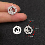 10pcs Stainless Steel Moon Stars Charms with Rhinestones for DIY Jewelry Making