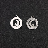 10pcs Stainless Steel Moon Stars Charms with Rhinestones for DIY Jewelry Making